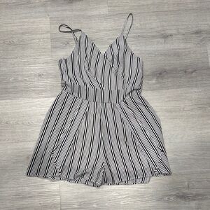 Black and White Striped romper with lined shorts